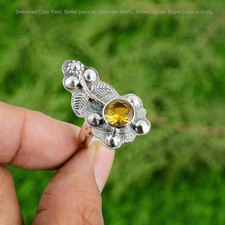925 Sterling Silver Citrine Stone November Flower Handmade Promise Ring Jewelry