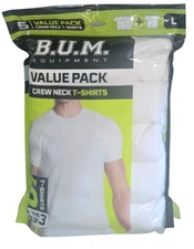 BUM 5x Value Pack Men's T-shirts, Cotton, Whie, Large