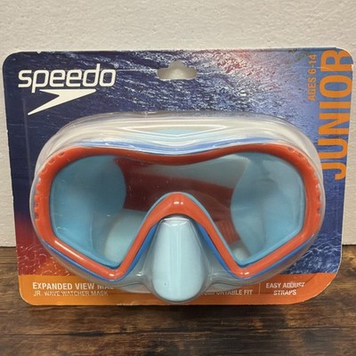 Speedo Expanded View Swim Mask Jr Ages 6-14 Blue And Orange Junior Wave Watcher 