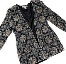 Beaded Silk Women s Jacket Blazer, Sun / Flower, VTG Niteline by Della Roufogali