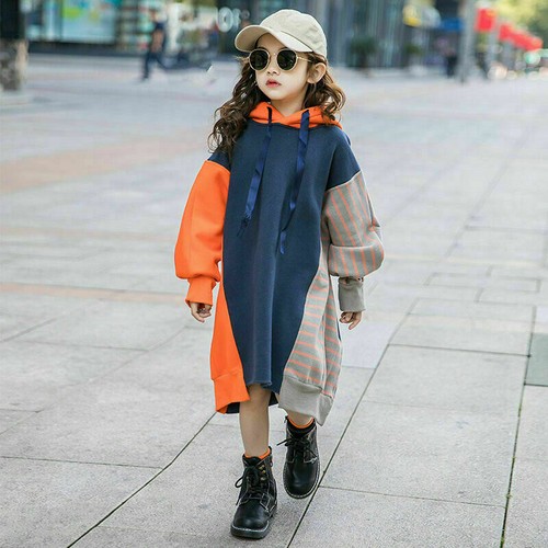 Kinder Mädchen Kapuze Baumwollpullover Freizeit Gestreift Pullover Gespleißter*/ - Bild 5 von 25