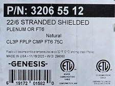 Southwire Genesis 3206 22/6C Shielded Plenum Control Cable CMP White /50ft
