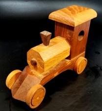Fine Vintage Carved Wooden Train Toy, Art Sculpture Wheels Turn Toy 9" X 7"