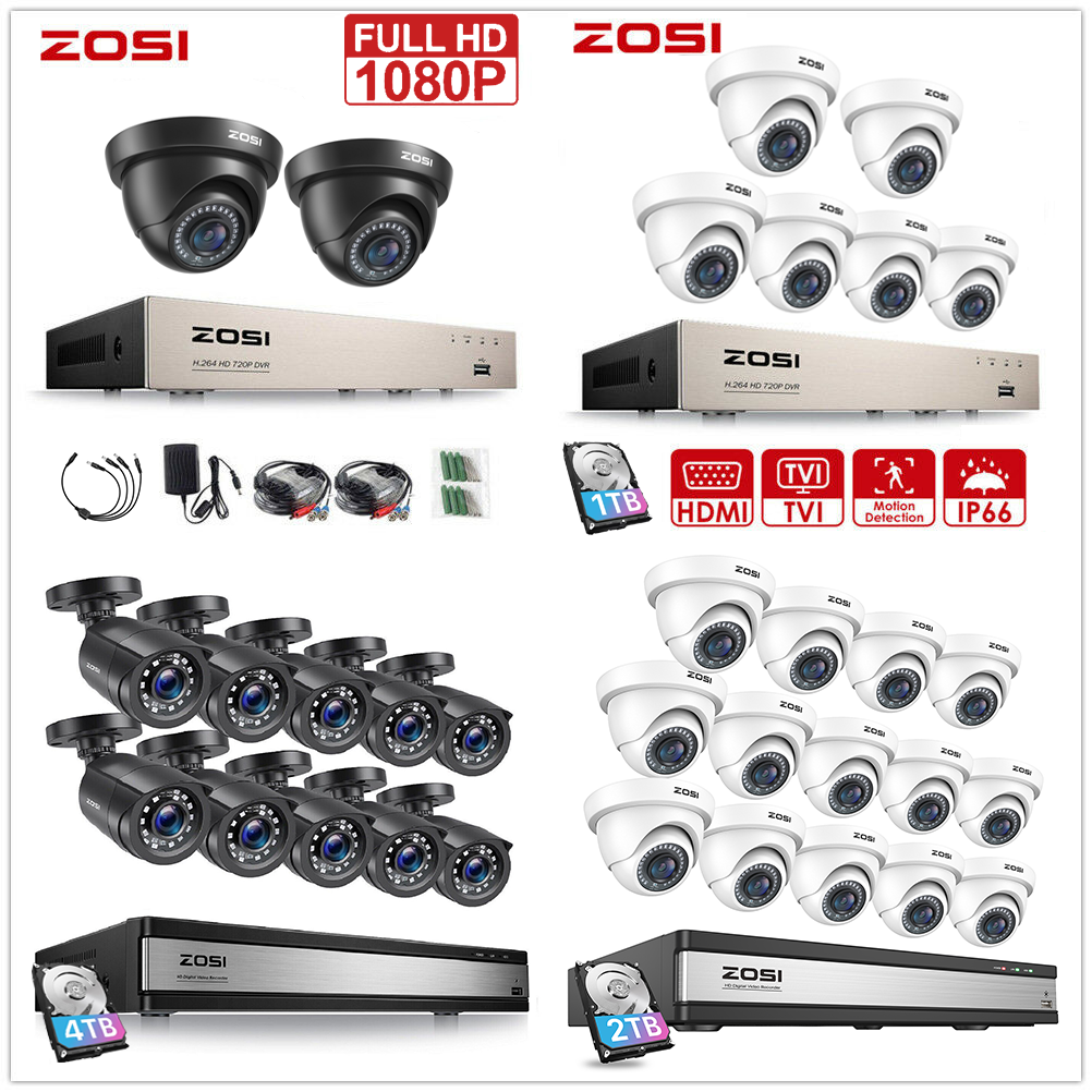 ZOSI CCTV 1080P Security Camera System 8CH 16CH DVR Outdoor AI