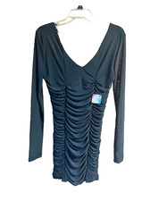 Forever 21 Black * Bodycon*Ruched  * Low Vs * Dress Sz L Juniors NWT