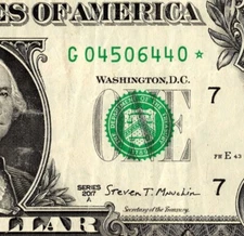 2017 G Star Note FANCY SERIAL NUMBER ONE DOLLAR Regular Run