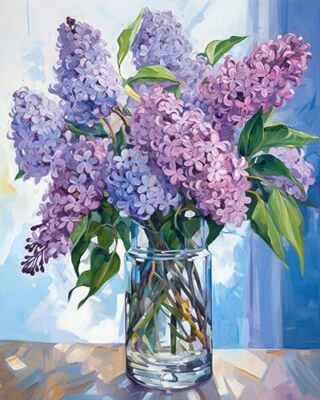  Paint by Number Blue Lilac in a Glass 16''x20''(Frameless) Flower in Vase 01