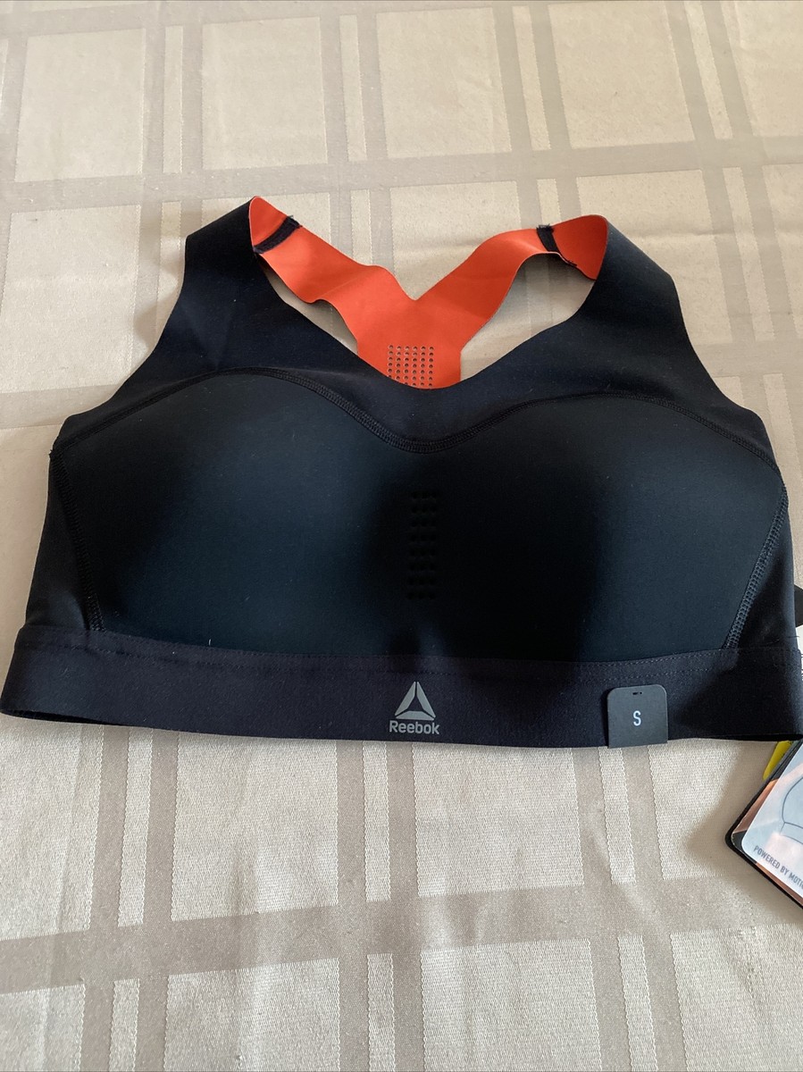Reebok Women's Puremove Workout Sports Bra SMALL BLACK/ORANGE Retail $60 NEW