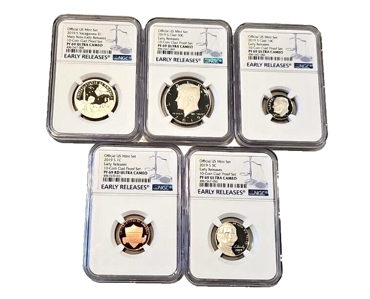 2019 5-Coin Lot - 1C, 5C, 10C, 50C, $1 Clad Proof Set Early PF 69 ULTRA CAMEO  - Image 3 of 4