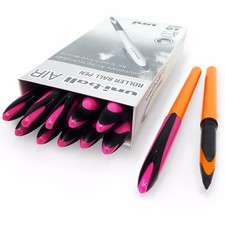 Uni-Ball Air Rollerball Pen - Orange Barrel, Pink Cap - Black Ink - Pack of 12