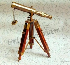 Nautical Navy Telescope W/Brown Tripod Stand Gift Brass Finished Spyglass