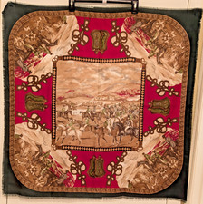 Horse Equestrian Scarf Made in Italy Dark Green Brown Burgundy