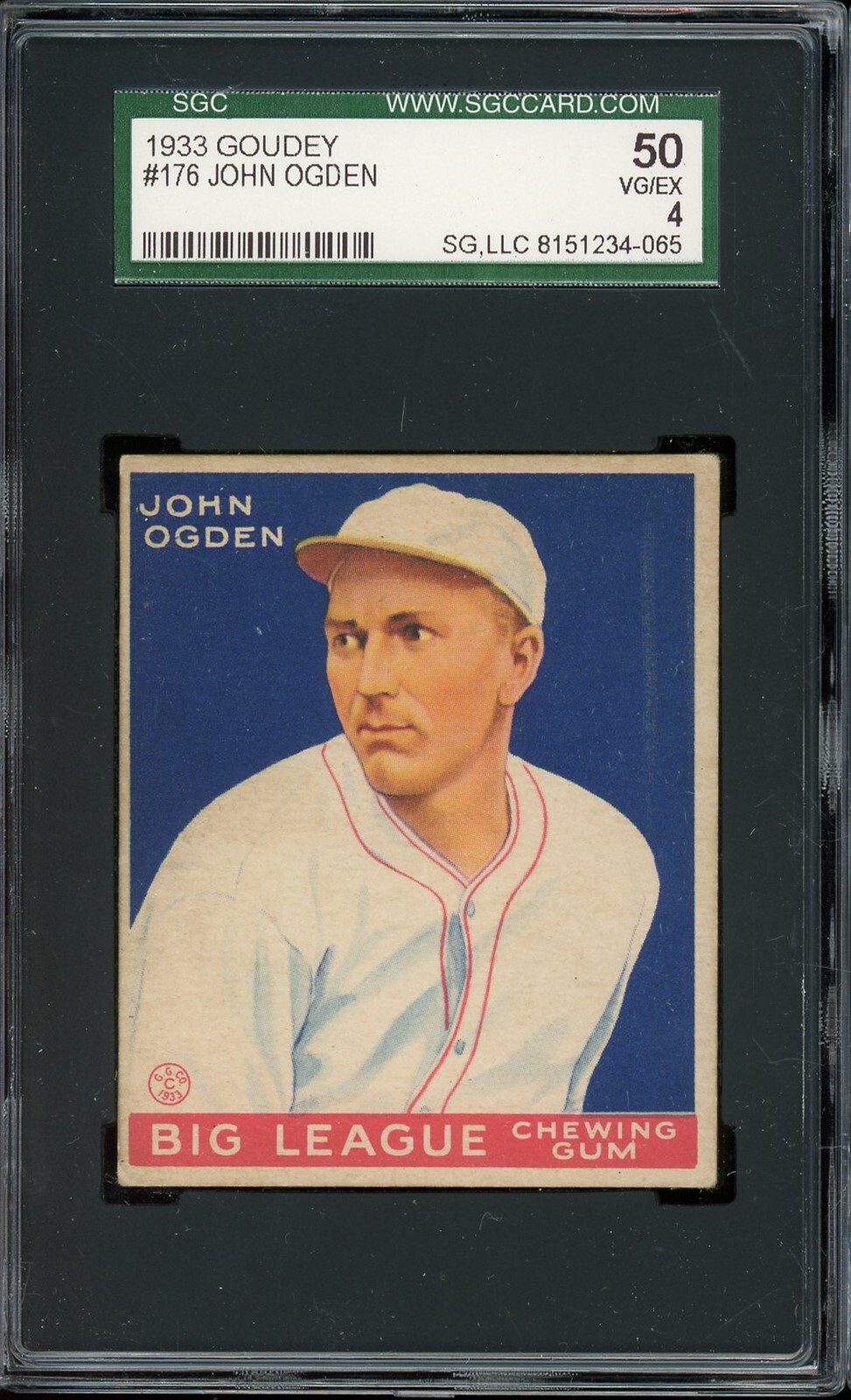 1933 Goudey Baseball #176 John Ogden SGC 4