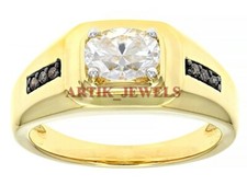 Moissanite & Quarzo Con 14k Placcato Oro 925 Argento Sterling Uomo Anello #2905