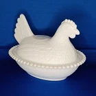 Vintage Milk White Chicken Hen On Dish Covered Candy Dish Has Staining SEE PICS!