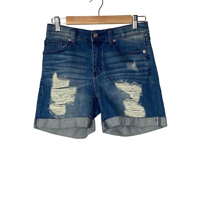 Just USA womens junior denim cuffed shorts Light blue distressed size Medium M