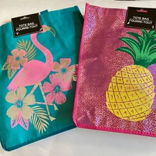 2 Flamingo Pineapple Tote Bags Shopper Reusable Shopping Bag Beach Tropical