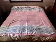 Vintage Pink Pastels Geometric Floral Blanket W/Satin Trim 76 x74