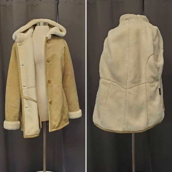 Vintage 90s y2k Wilson's Suede Leather Faux Fur Lined Coat Light Tan Woman's XL - Image 3 of 4