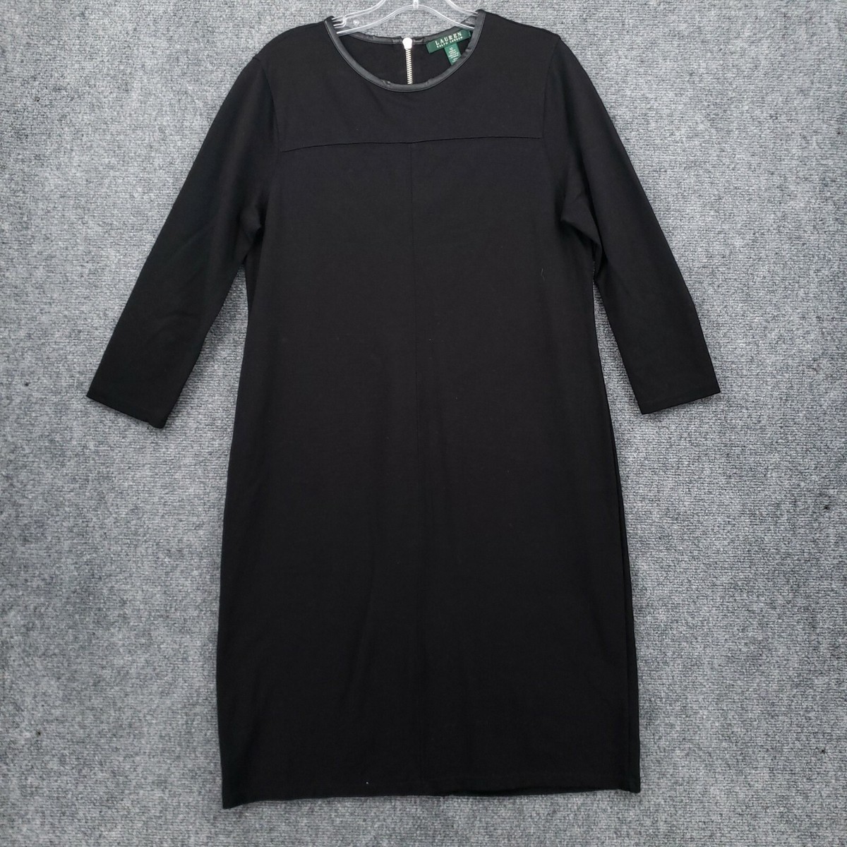 LRL Ralph Lauren Dress Womens M Medium Black Shift Faux Leather Trim 3/4 Sleeves LRL Ralph Lauren Dress Womens M Medium Black Shift Faux Leather Trim 3/4 Sleeves