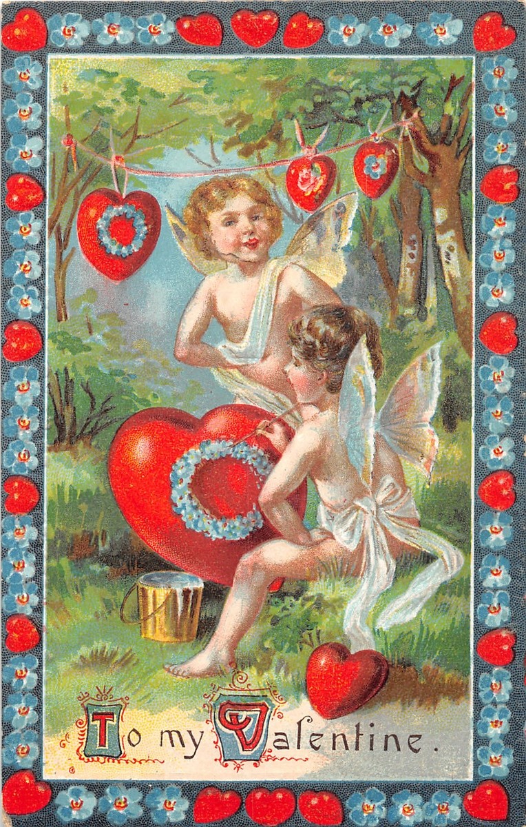J36/ Valentine's Day Love Holiday Postcard c1910 Cupid Hearts 187