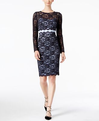 INC Lace Sheath Dress Navy Light Blue Sz 10