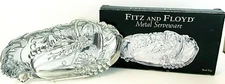 Fitz and Floyd Serveware Bread Tray With COA Metal 12" x 6" Floral Motif IOB
