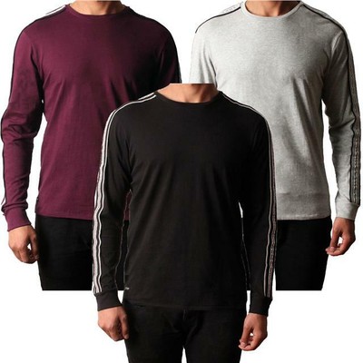 Mens Threadbare Long Sleeve Cotton Top T-Shirt Striped Crew Neck Casual Racer Grey Marl / M
