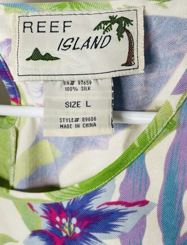 Vestido De Colección Reef Island Seda L Hawaiano Floral Palma Recto Midi Abertura Lateral Resort Foto 4 de 4