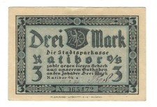 Notgeld - Ratibor - (heute Racib&oacute;rz in Polen) - 3 Mark - mit Datum und US - 1922