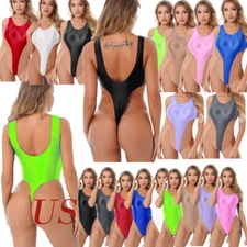 Women Sexy Shiny Tights Backless Bodysuit Swimsuit Glossy Lingerie Jumpsuits