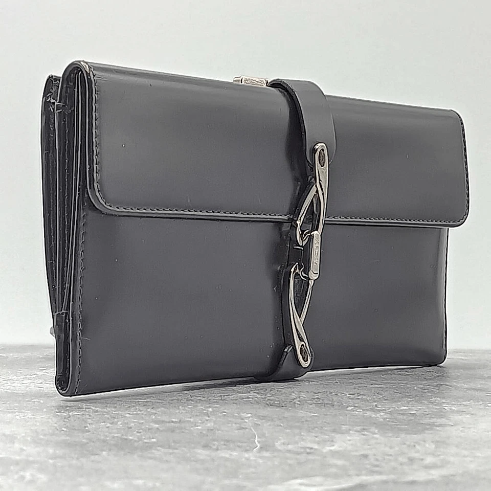 Cartera larga Bally marrón oscuro caja cuero de becerro herrajes plateados Foto 2 de 4