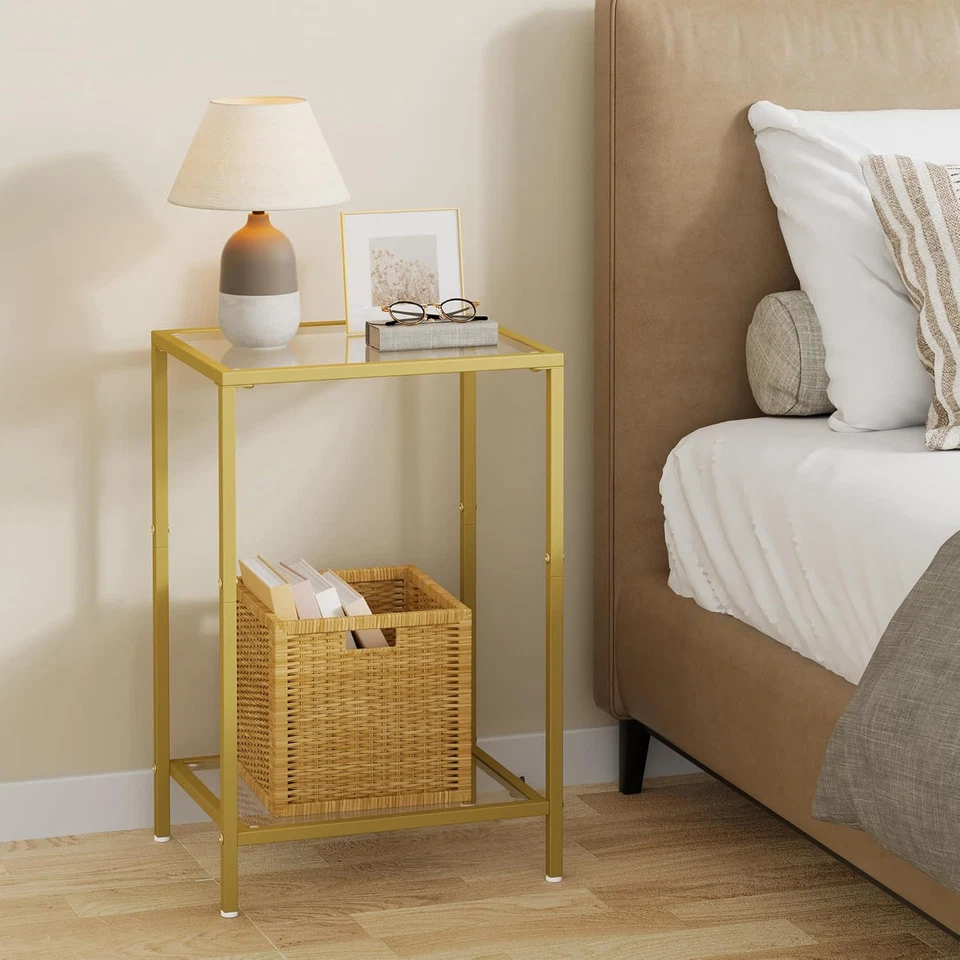 Side Tables Set of 2, End Tables with Tempered Glass, 2-Tier Nightstands with St - Image 4 of 4