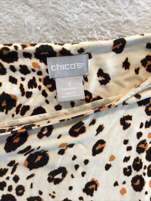 Chico's 2 tunic top Women's Large 3/4 Sleeve shirt Leopard Tunic jaguar cheetah