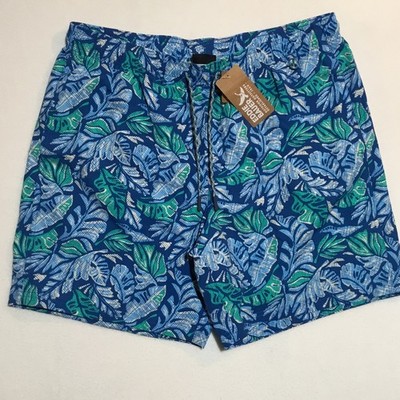 NEW Eddie Bauer Tidal Swim Shorts Men s L Blue Tropical Hawaiian Trunks Lined