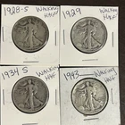 LOT OF 4 90% Silver Walking Liberty Half Dollars 1928 S  1929  1934 S  1943