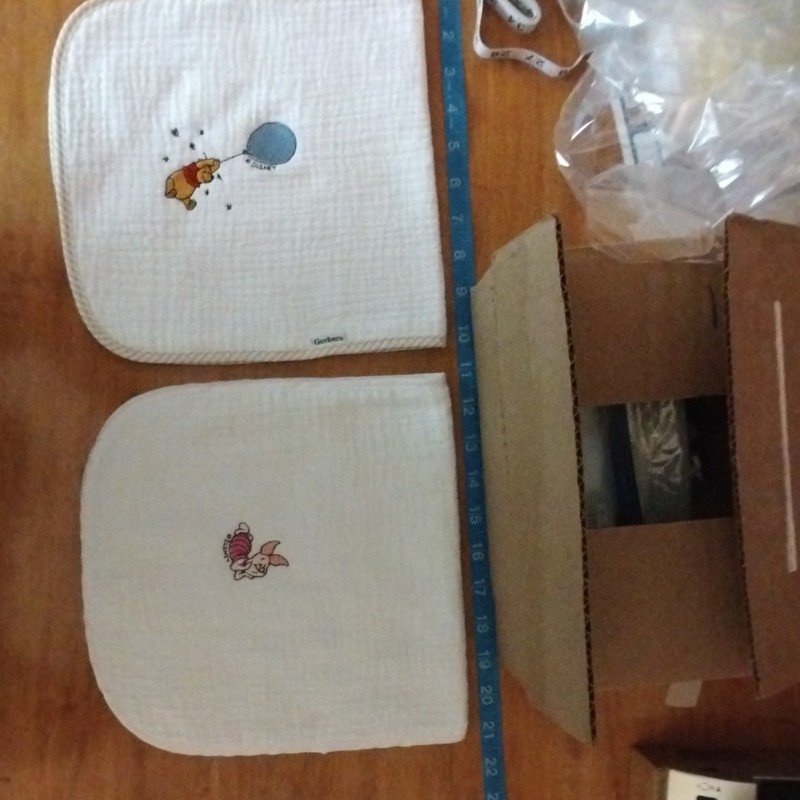 Pooh and Piglet Embroidered Cotton Burp Cloths.  New