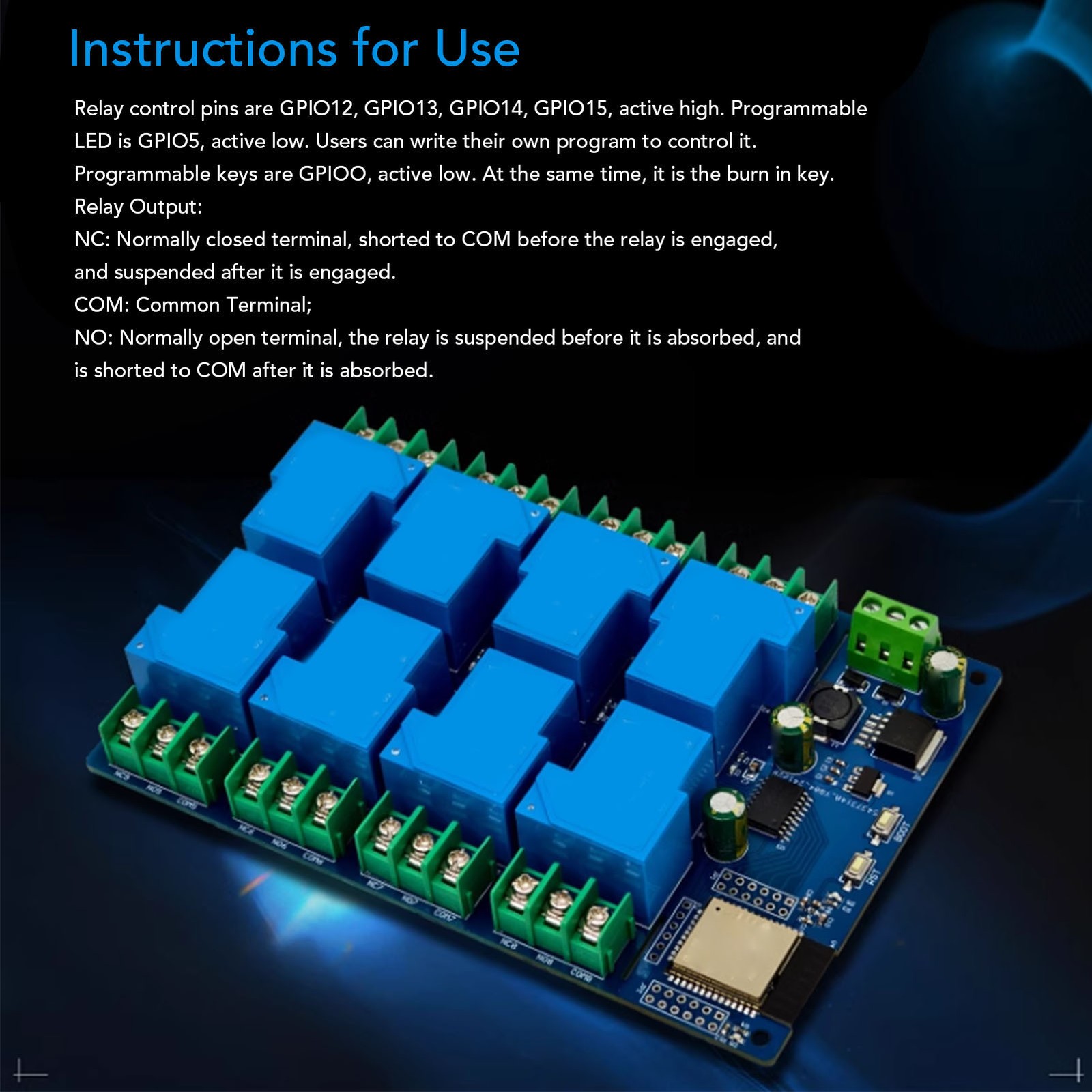 8 Channel WIFI Bluetooth Relay Board For Development Board