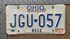 1992 Ohio license plate JGU-057 Ross Ford Chevy Dodge 20667