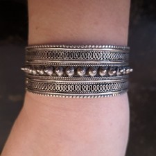 RARE Bracelet Berbère Ancien Argent Massif Filigrane Perles Maroc 58g 1930 1950