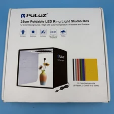 Portable Photo Light Box with LED Ring Light 9.8 X 9.8 inch 12 Color Backing 🆕