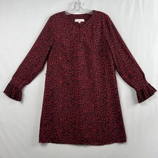 Loft Dress Womens size Small Cheetah Leopard Animal Print Long Sleeve Red