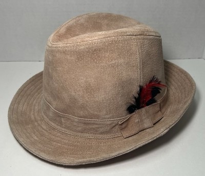 Peter Grimm Pink Pig Suede Fedora Hat Feather Accent One Size New (e)