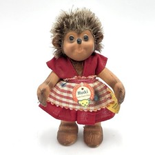 Vintage Steif Original Mucki Doll Figurine Hedgehog Red Dress Animal 4.75"