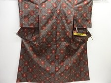 7676044: JAPANESE KIMONO / OSHIMA TSUMUGI / ENSEMBLE / WOVEN FLOWER