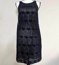LOFT Black Lace Lined Sleeveless Shift Knee Dress Keyhole Back Tie Size 2
