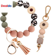 2PCS Bracelet Key Ring Set, Cute Car Key Chain Wristlet, Silicone Beaded Bangle