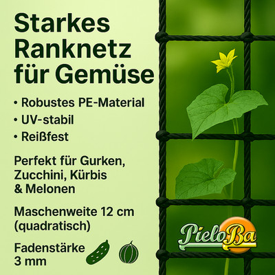 Starkes Ranknetz für Gemüse | Maschenweite 12 cm | Ideal für Gurken, Zucchini