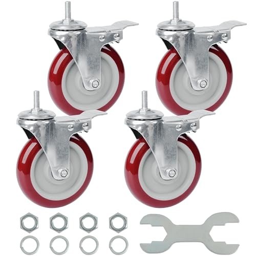 Swivel Caster Wheels Set of 4, 5 Inch, 2200 Lbs Capacity, Red