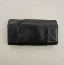 Diesel Logo Leather Wallet Long Black Vintage Used